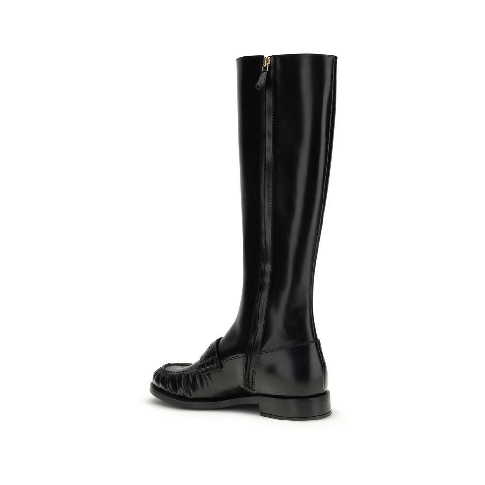 Prada Black Calf Leather Bos Taurus Boots