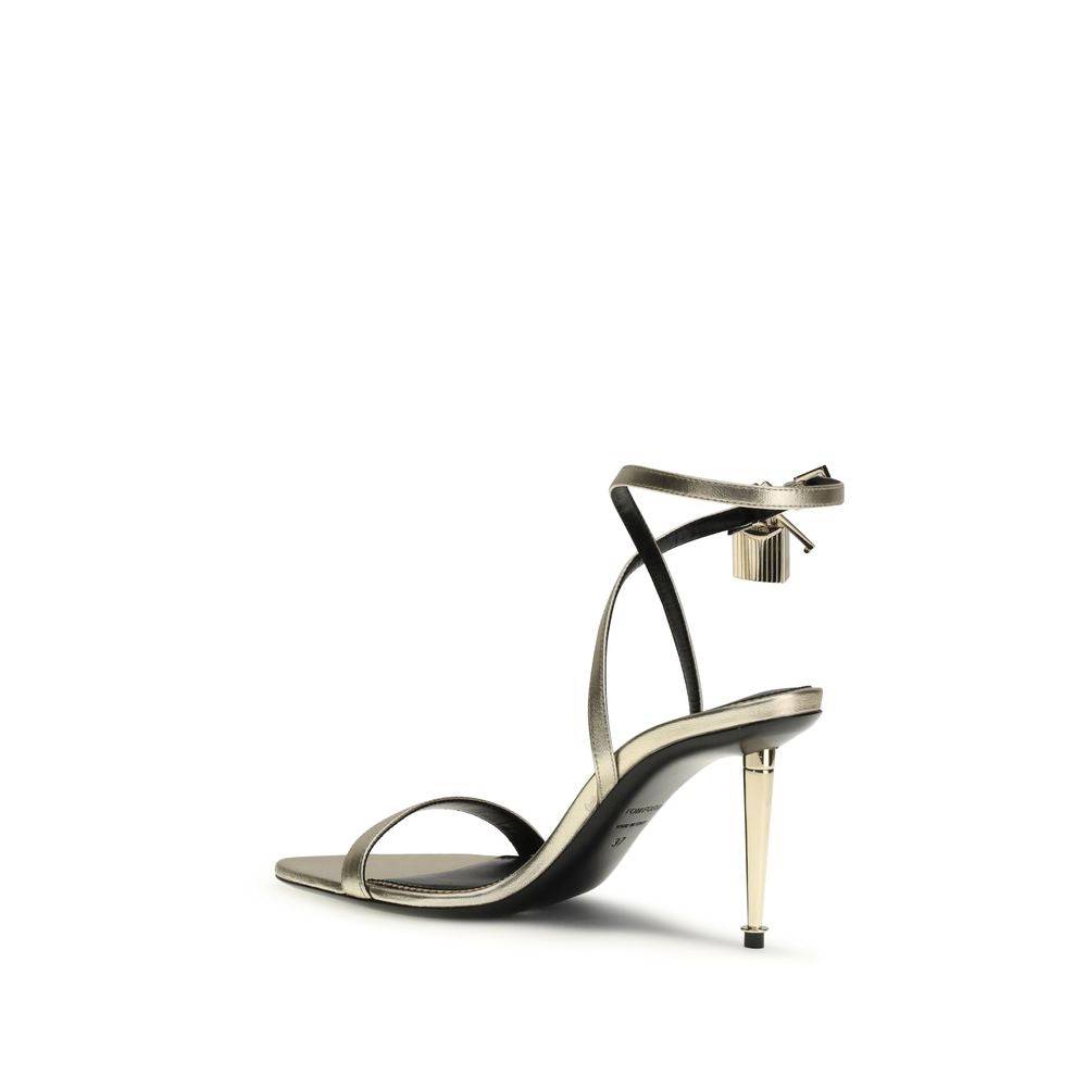 Tom Ford Gold Calf Leather Bos Taurus Stiletto Heel Sandals