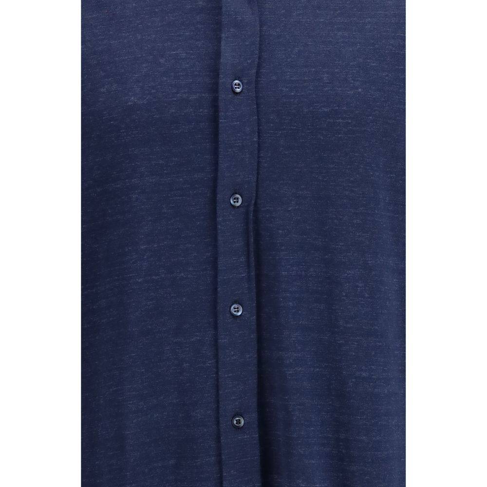 Brunello Cucinelli Blue Linen Dress Shirt