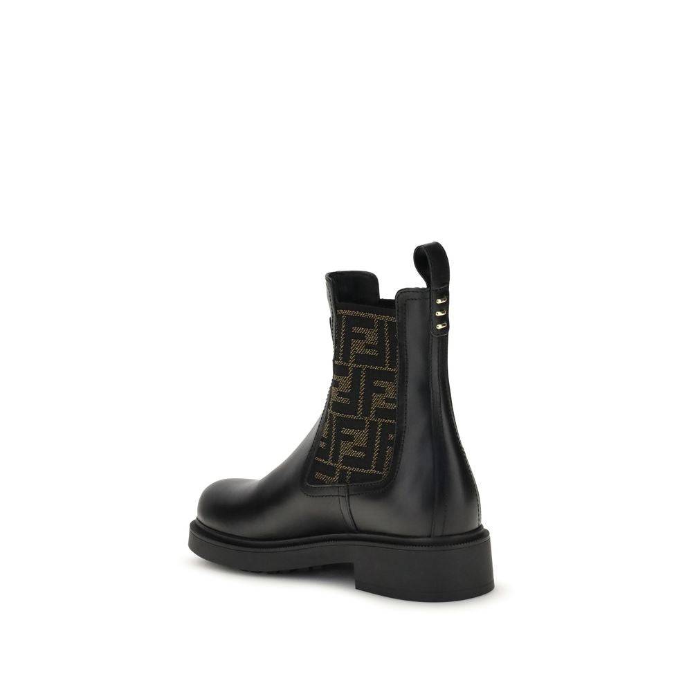 Fendi Black Calf Leather Bos Taurus Ankle Boots