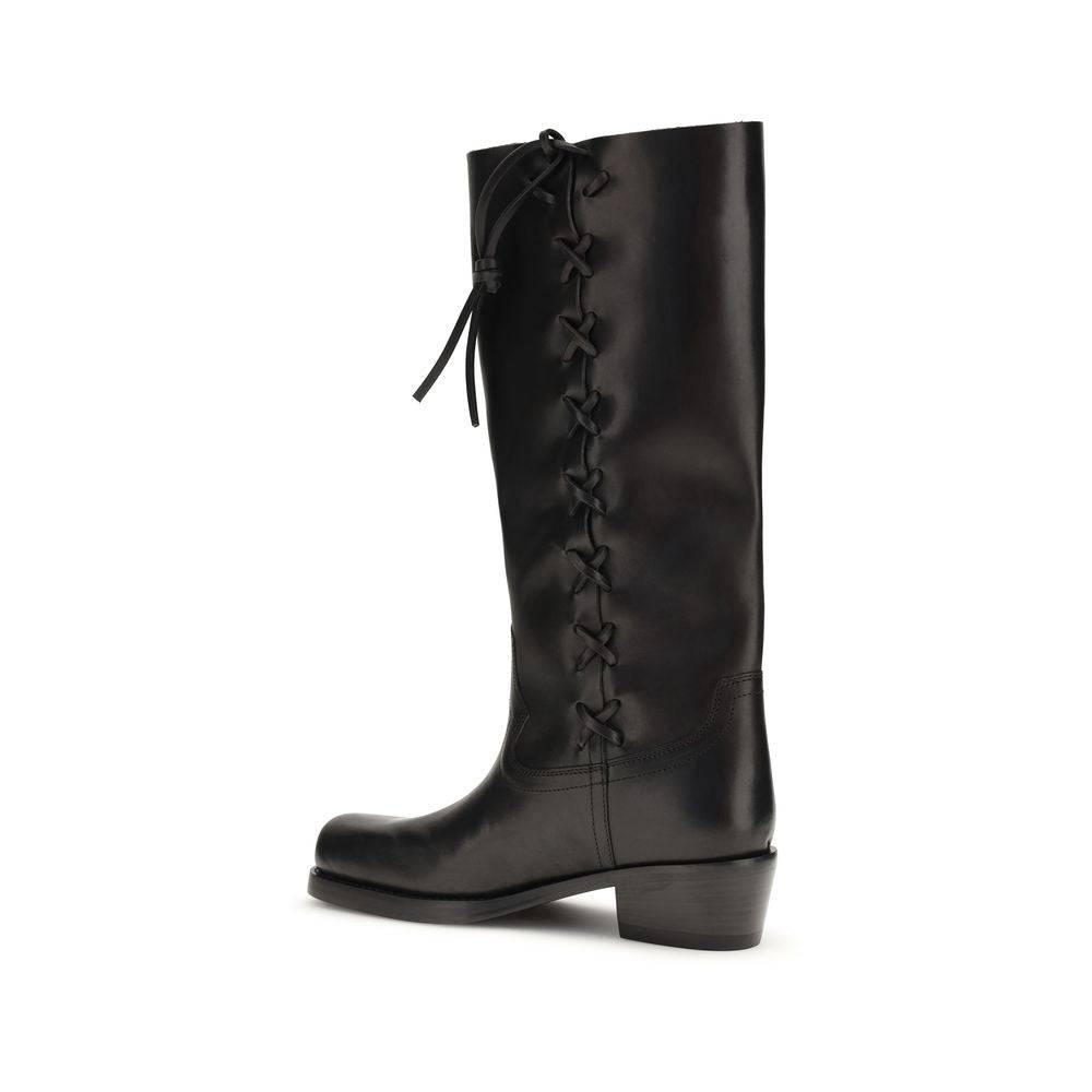 Paris Texas Black Calf Leather Bos Taurus Lace-Up Boots
