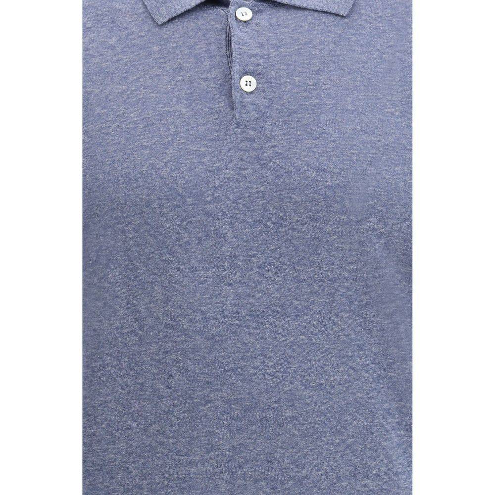 Brunello Cucinelli Blue Linen Polo Shirt