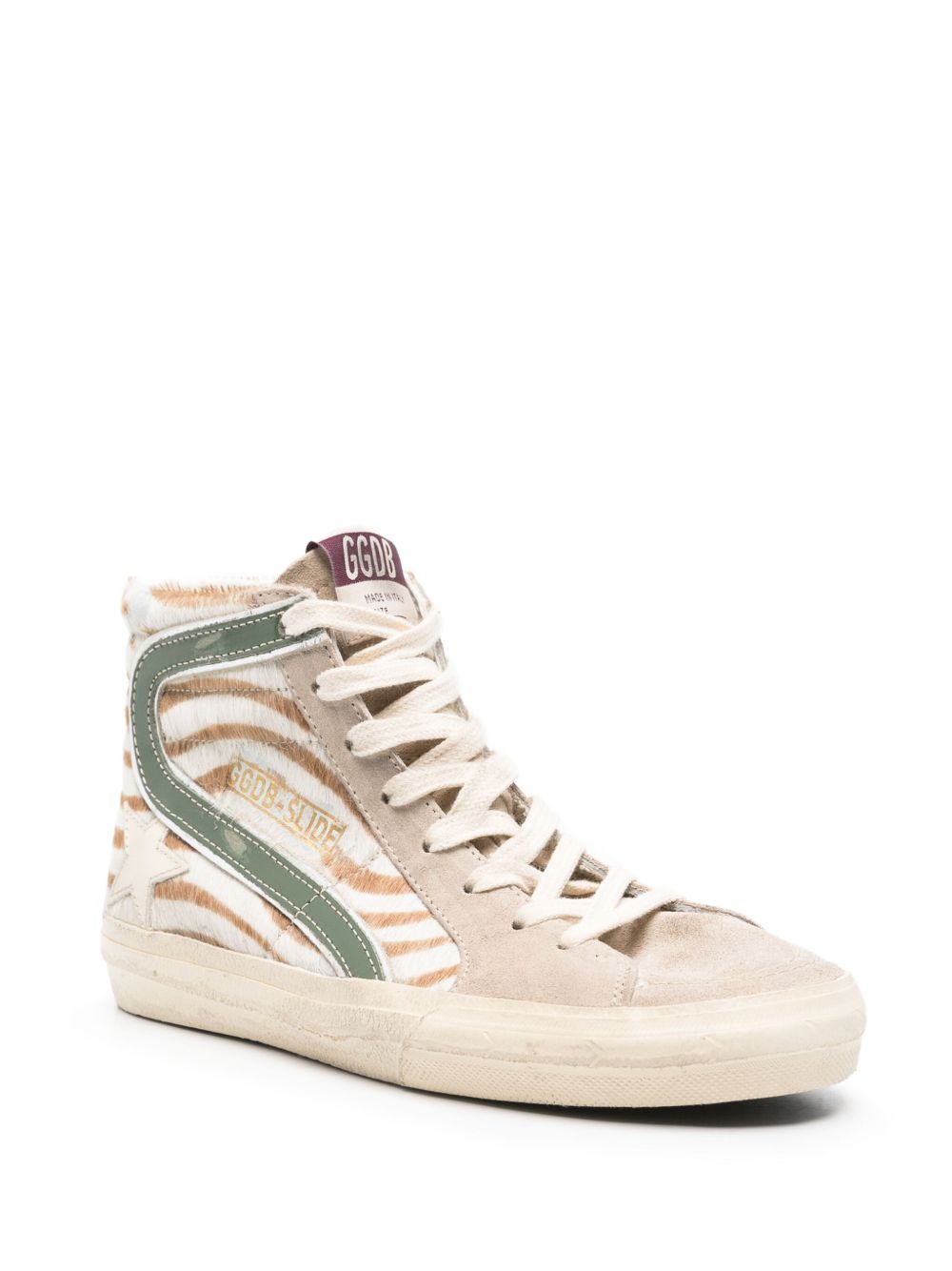 Golden Goose Golden Goose Slide in zebra-print pony skin with laminated leather flash