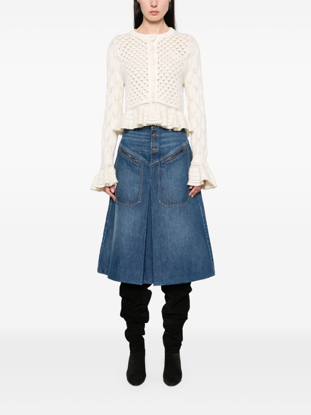 Chloé Chloé Ruffled logo cardigan in a silk, alpaca & cotton knit