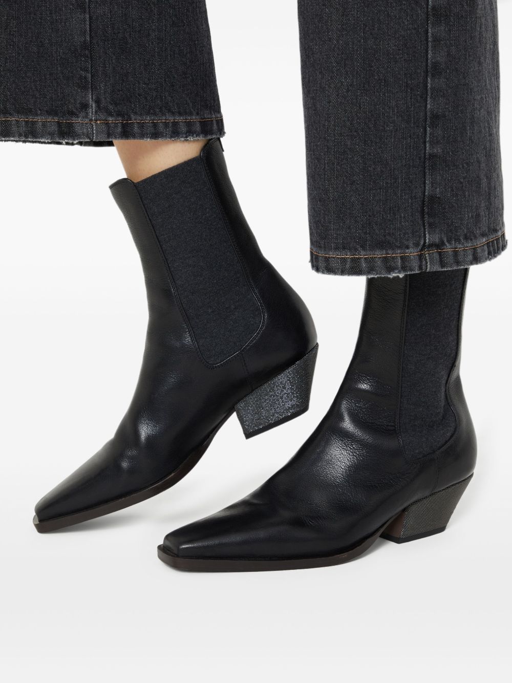 Brunello Cucinelli Brunello Cucinelli Classic Leather Chelsea Boot with Precious Block Heels