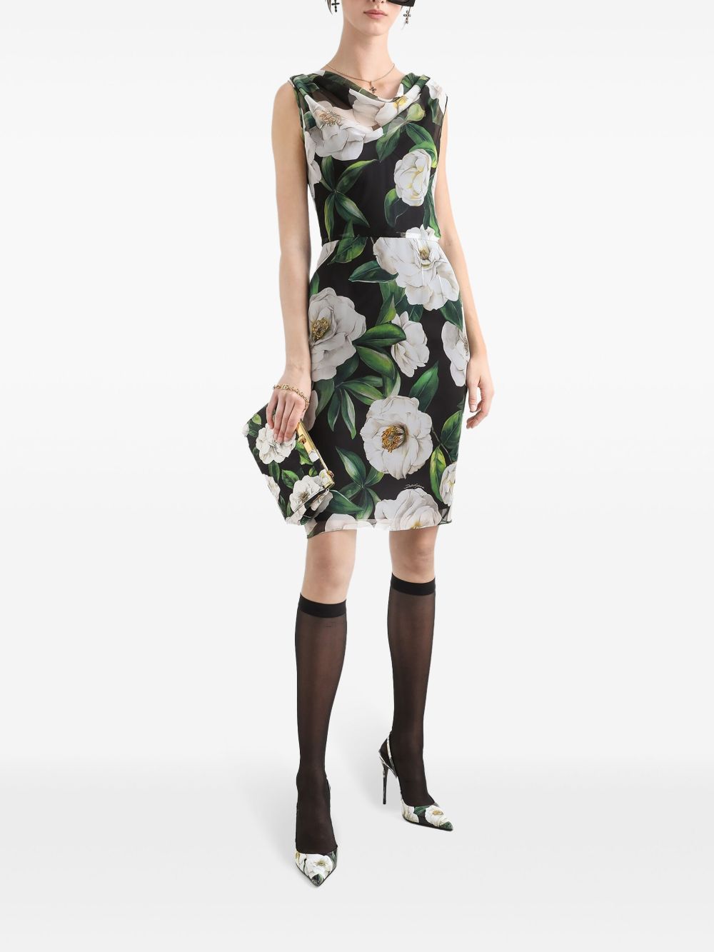 Dolce & Gabbana Dolce & Gabbana Gardenia-print chiffon midi dress