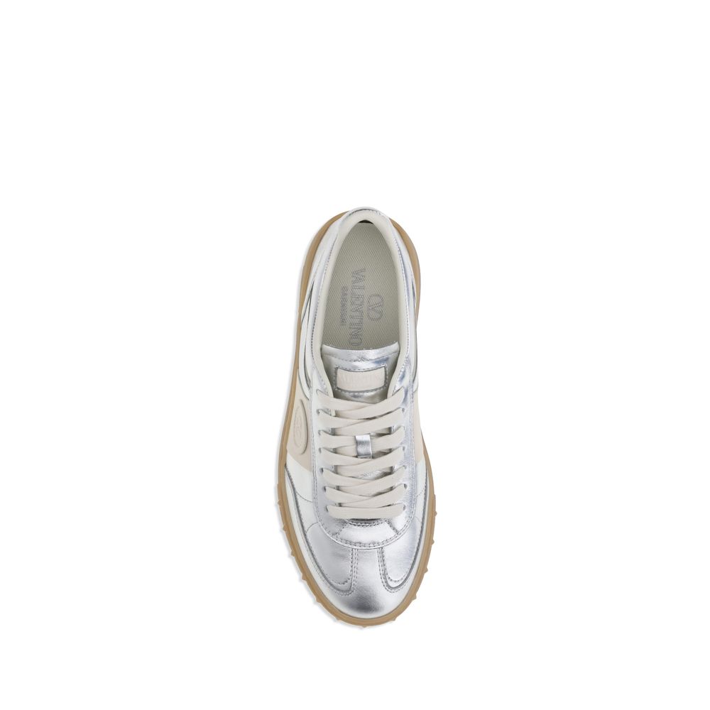 Valentino Garavani Silver Calf Leather Bos Taurus Low Top Sneakers