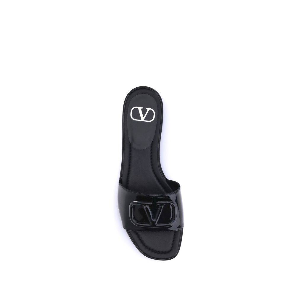 Valentino Garavani Black Calf Leather Bos Taurus Flat Sandals