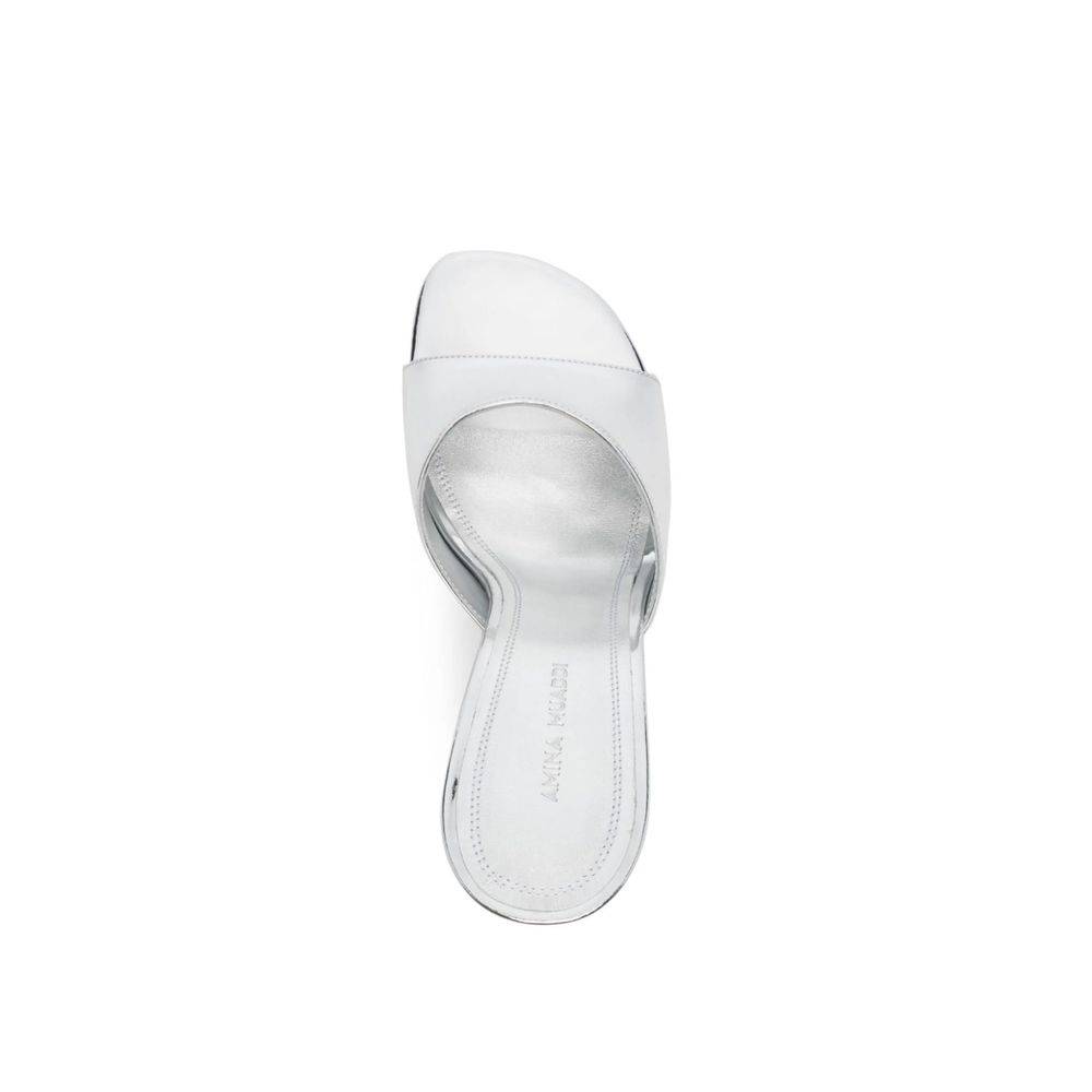 Amina Muaddi Silver Calfskin Mules