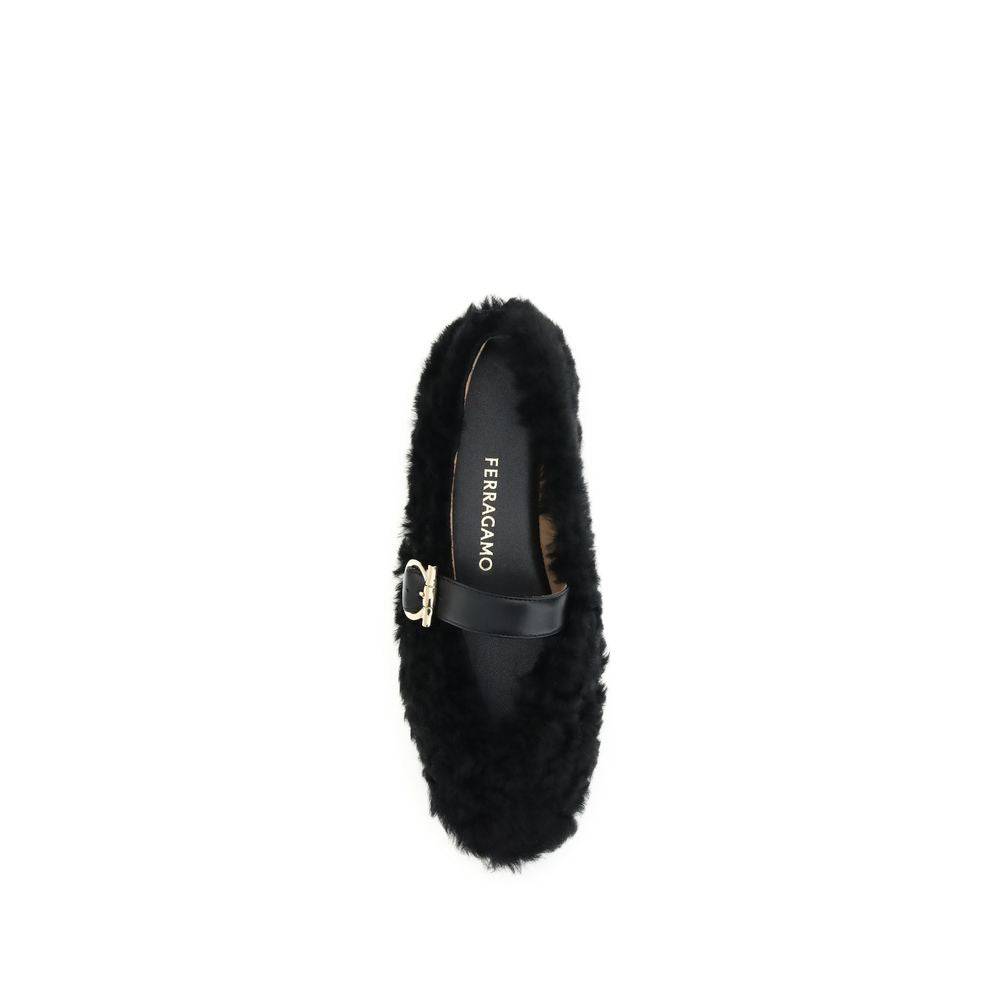 Ferragamo Black Fur Ballet Flats