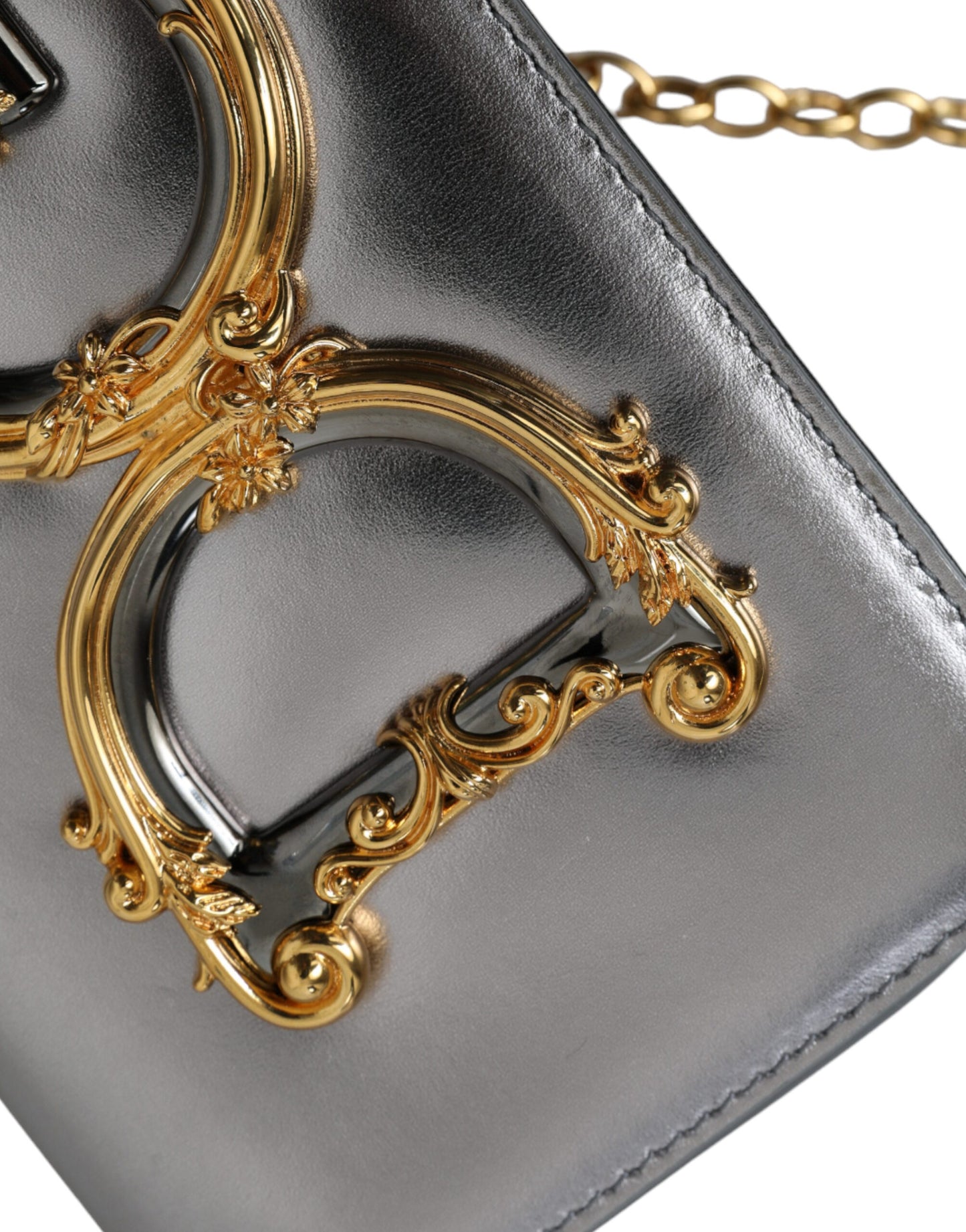 Dolce & Gabbana Metallic Silver Nappa Mini DG Girls Shoulder Borse Bag