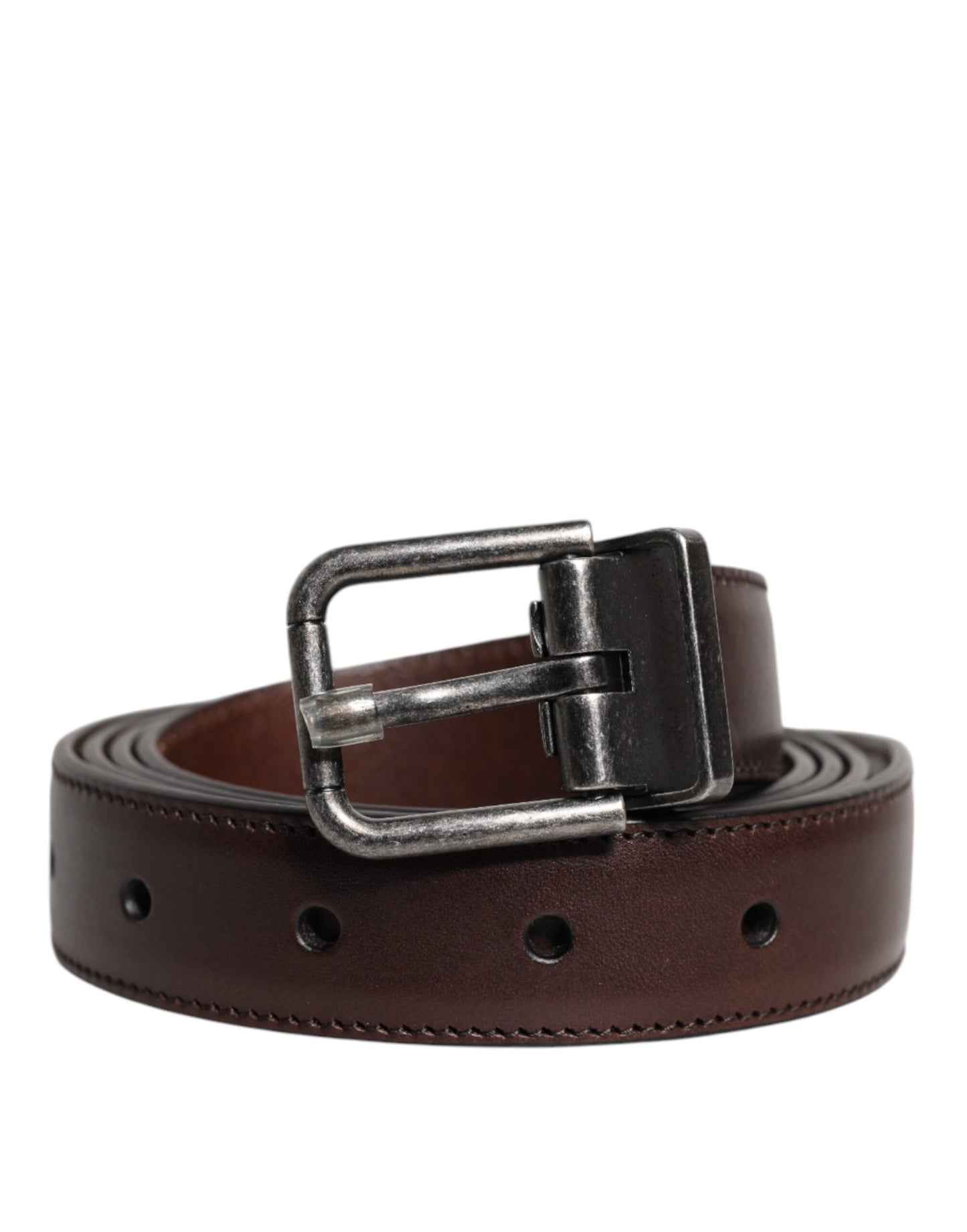 Dolce & Gabbana Dark Brown Leather Antique Silver Buckle Belt
