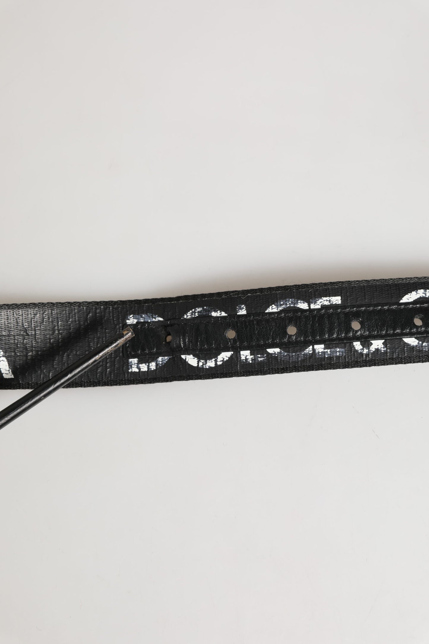 Dolce & Gabbana Black White Printed Metal Logo Buckle Belt