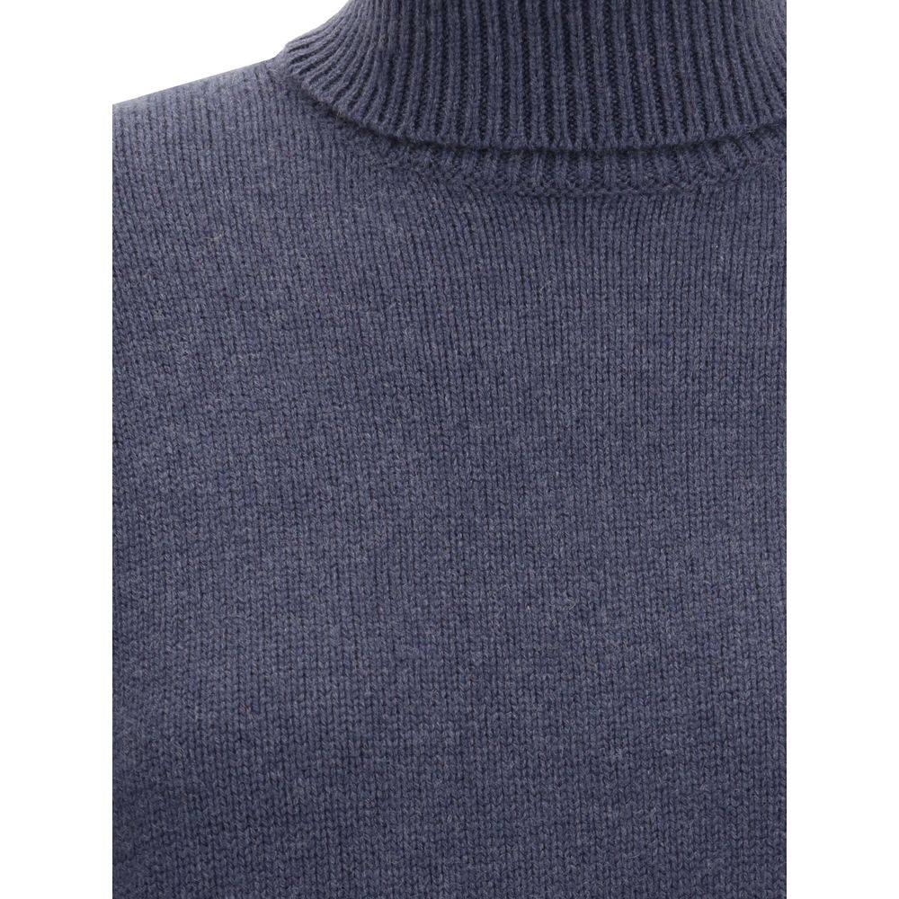 Brunello Cucinelli Blue Fleece Wool Turtleneck