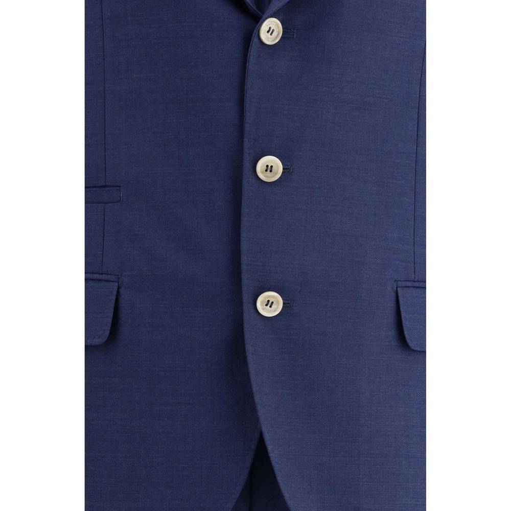 Brunello Cucinelli Blue Fleece Wool Two-Piece Suit