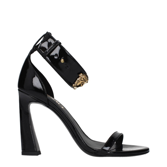 Versace Black Leather Stiletto Heel Sandals