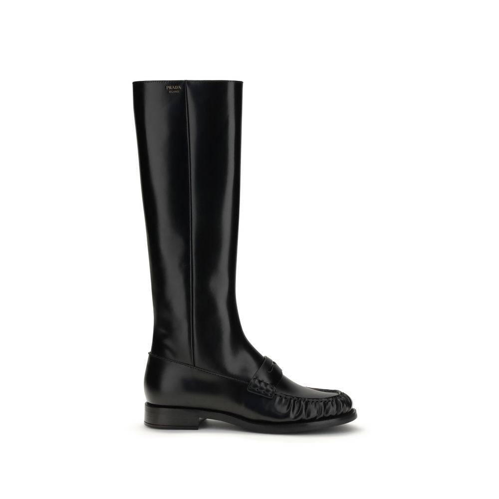 Prada Black Calf Leather Bos Taurus Boots