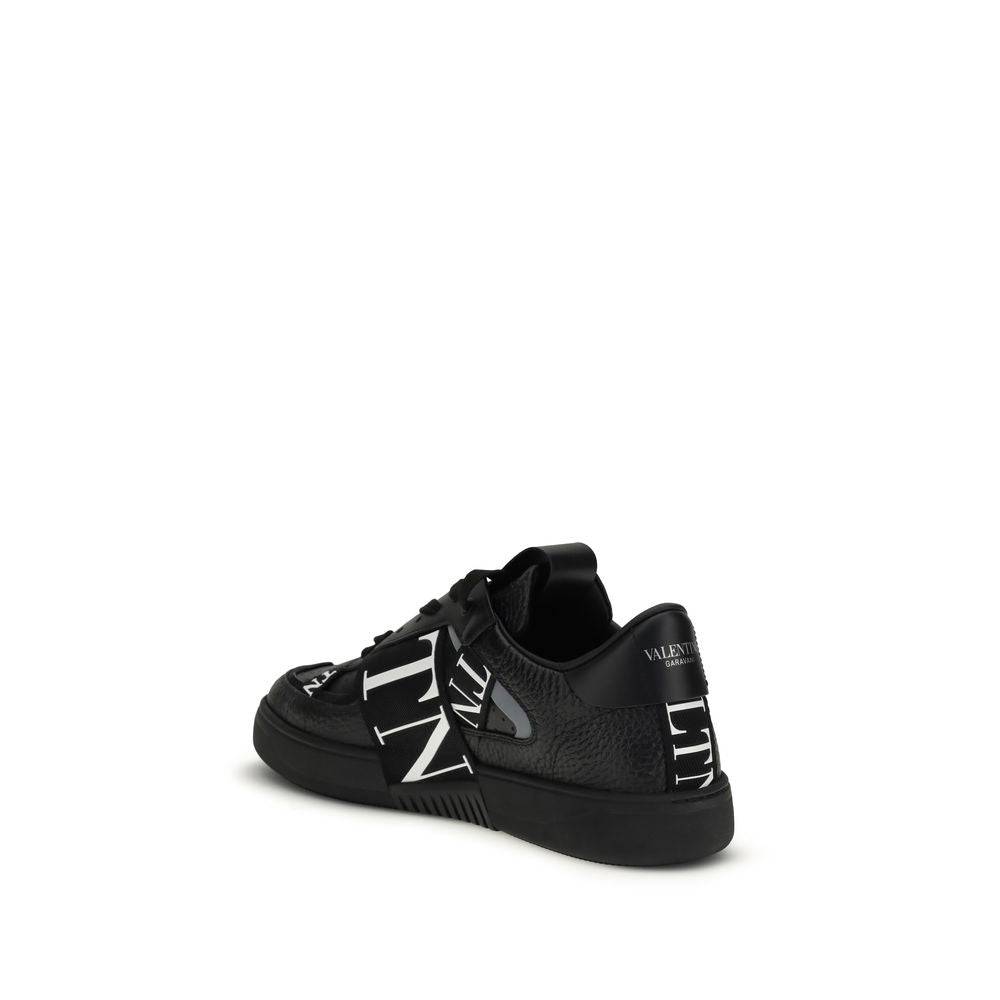 Valentino Garavani Black Calf Leather Bos Taurus Low Top Sneakers