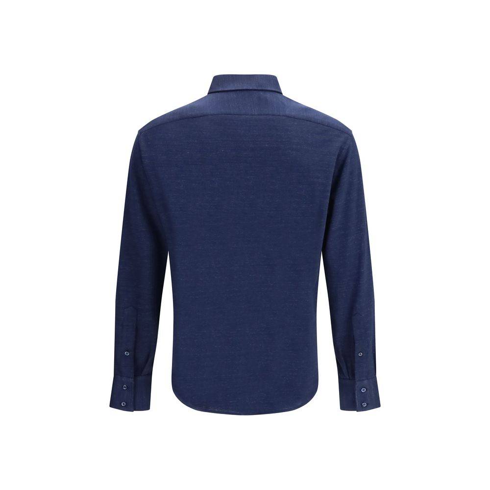 Brunello Cucinelli Blue Linen Dress Shirt