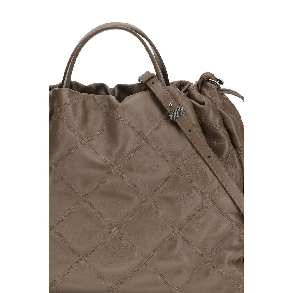 Brunello Cucinelli Gray Calf Leather Bos Taurus Handbag