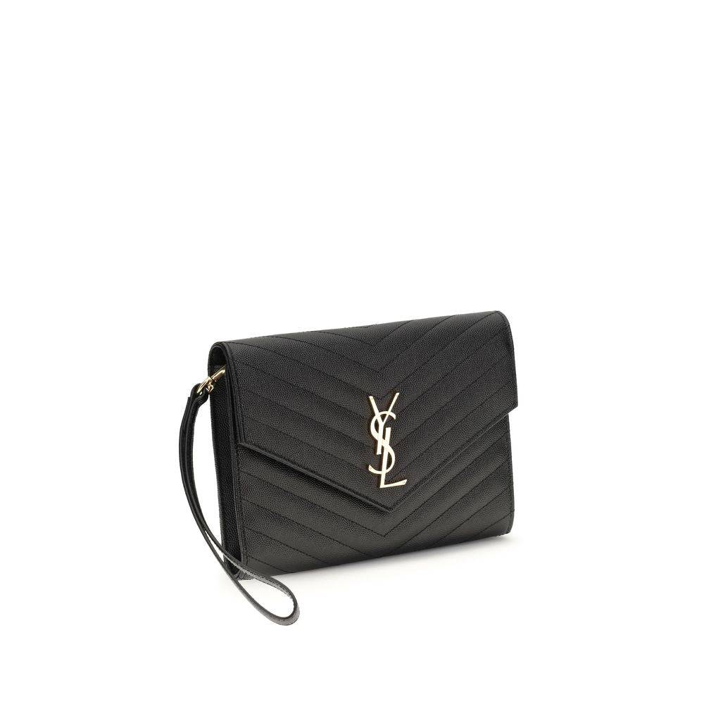 Saint Laurent Black Calf Leather Bos Taurus Clutch Bag