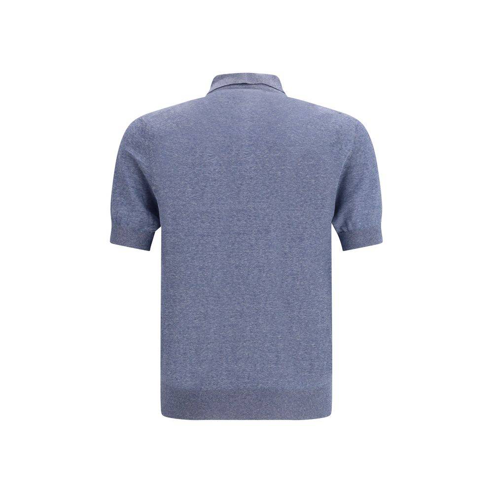 Brunello Cucinelli Blue Linen Polo Shirt