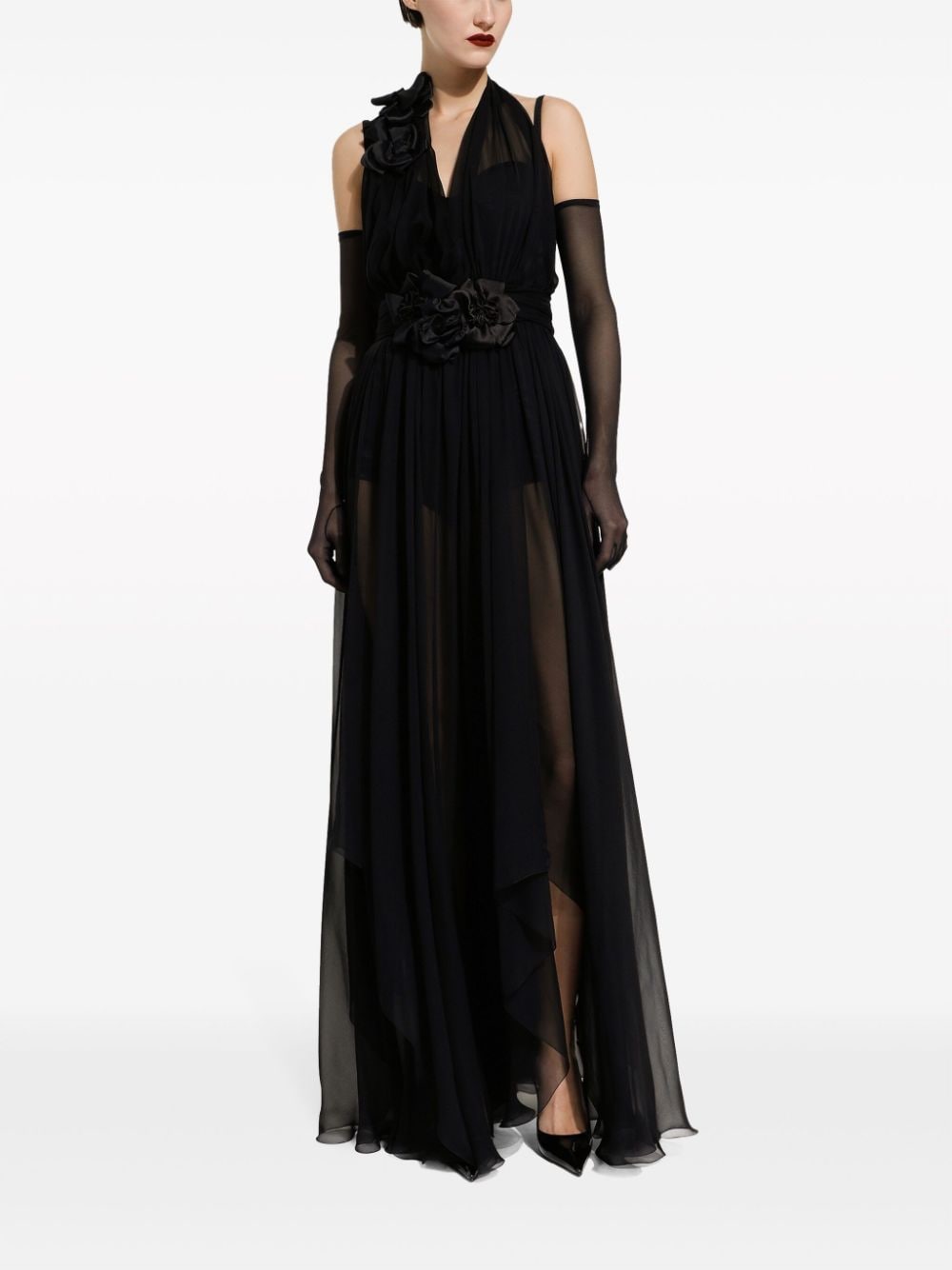 Dolce & Gabbana Dolce & Gabbana Long silk chiffon dress with floral appliqué