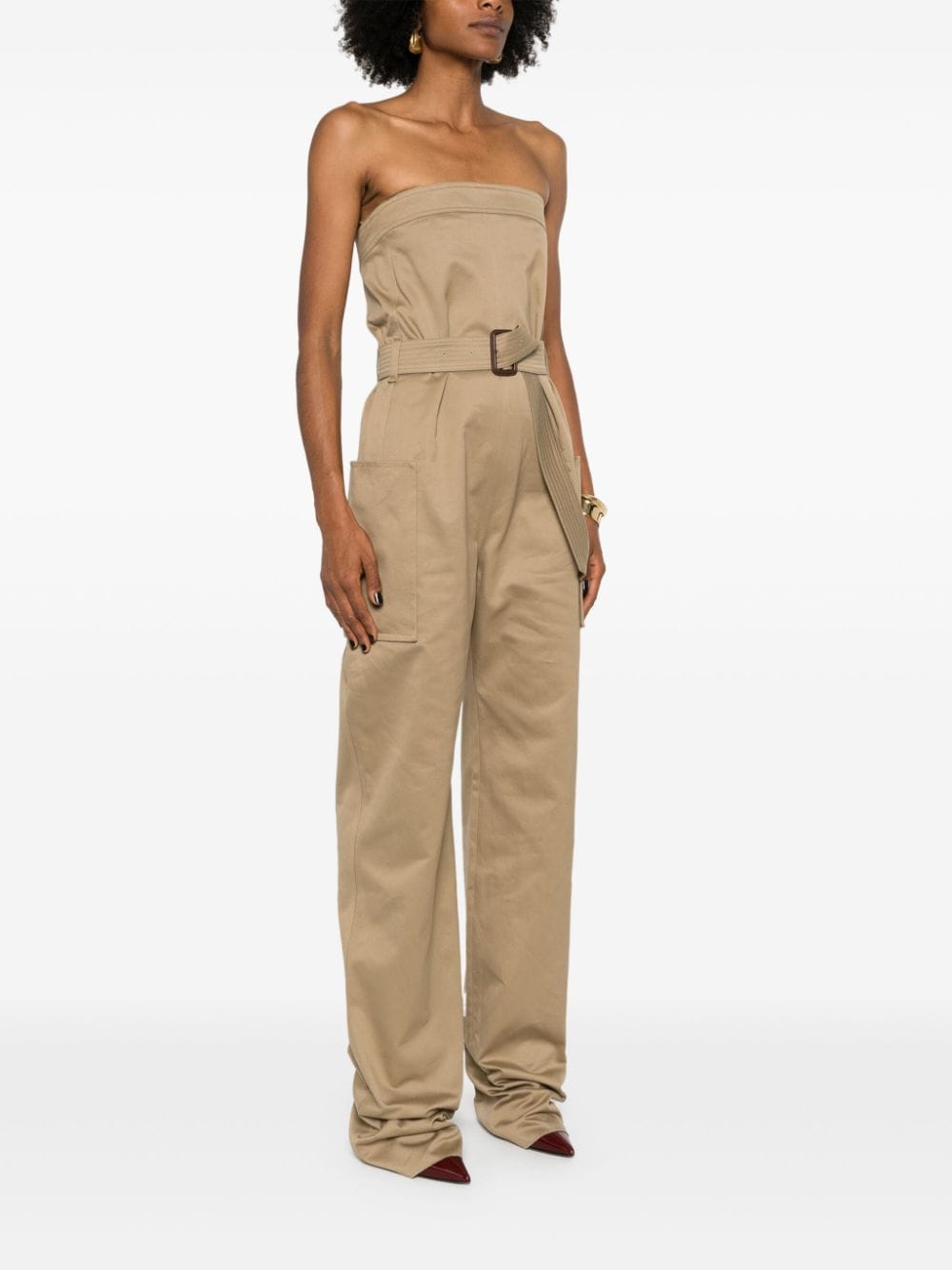 Saint Laurent Saint Laurent strapless belted cotton jumpsuit
