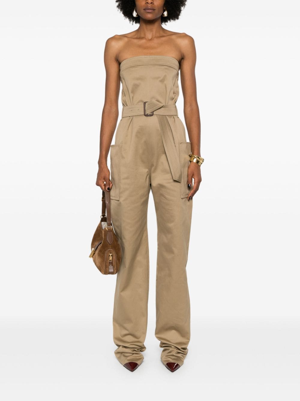 Saint Laurent Saint Laurent strapless belted cotton jumpsuit