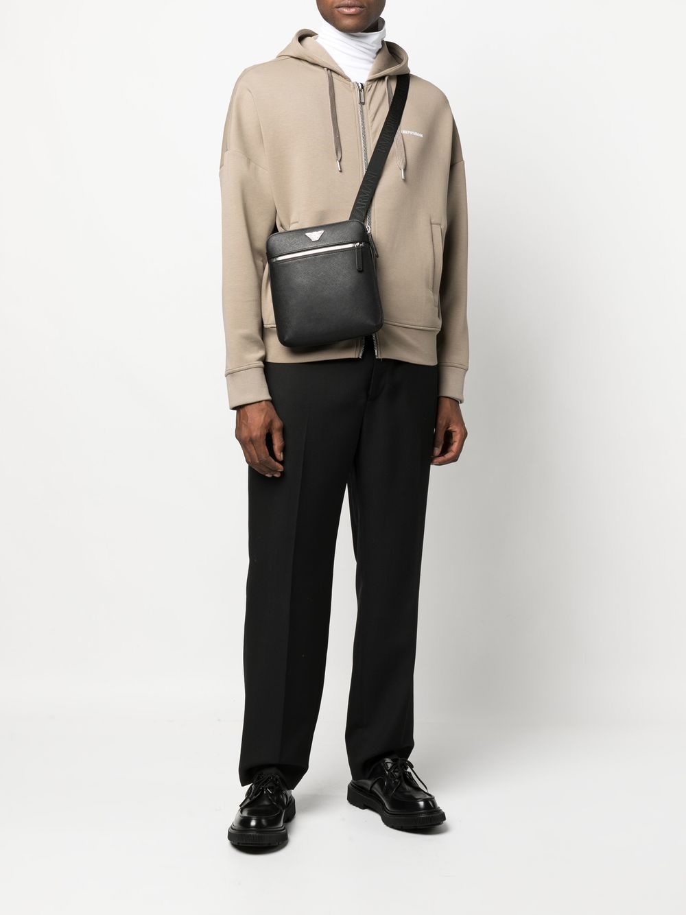 Emporio Armani Emporio Armani ASV regenerated Saffiano leather flat shoulder bag with eagle plate