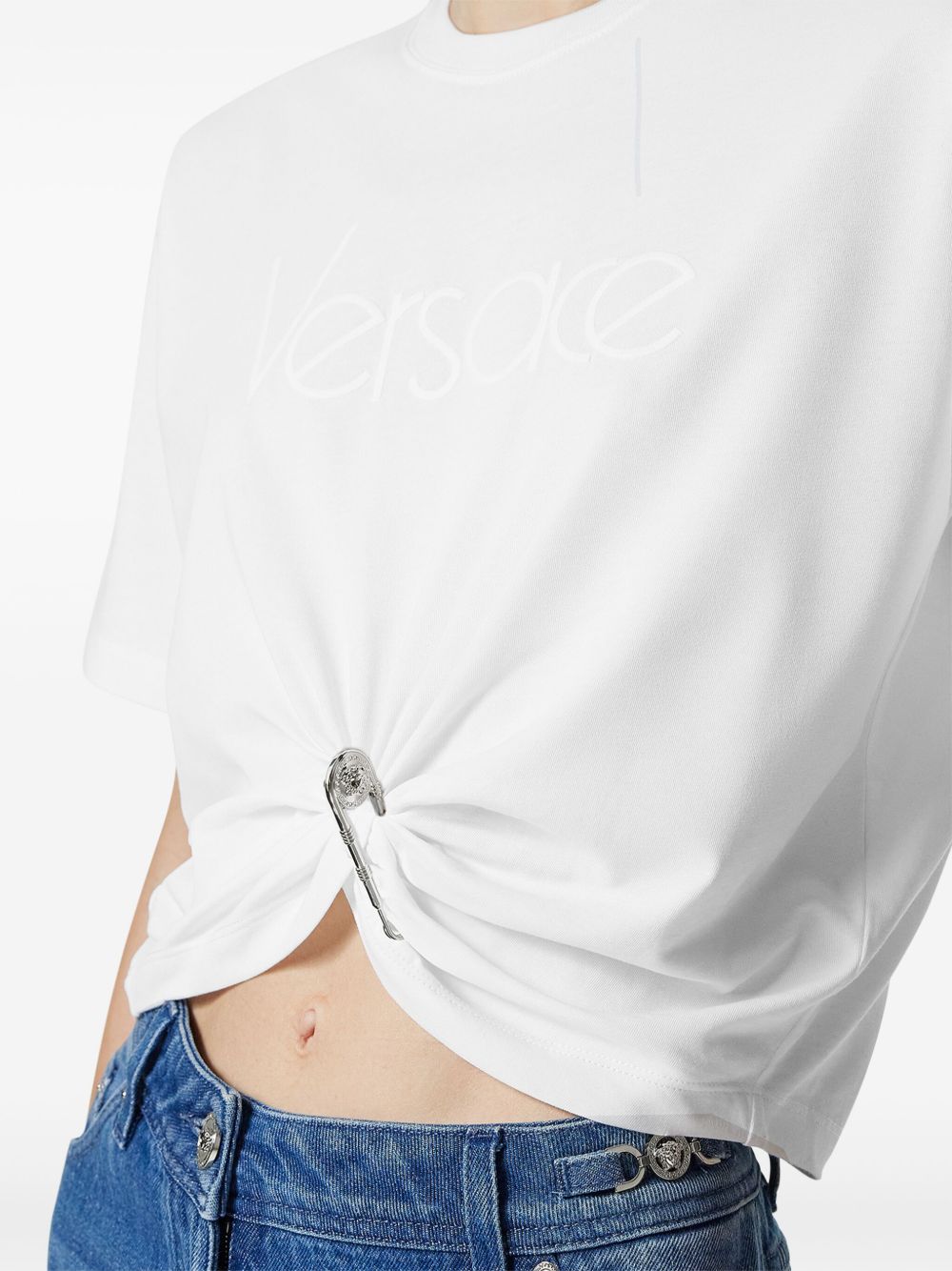 Versace Versace logo-embroidered T-shirt in white