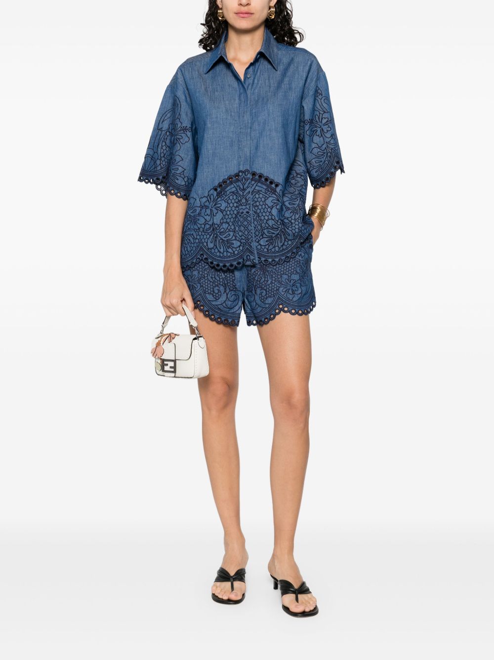 Zimmermann Zimmermann Coco embroidered denim shorts