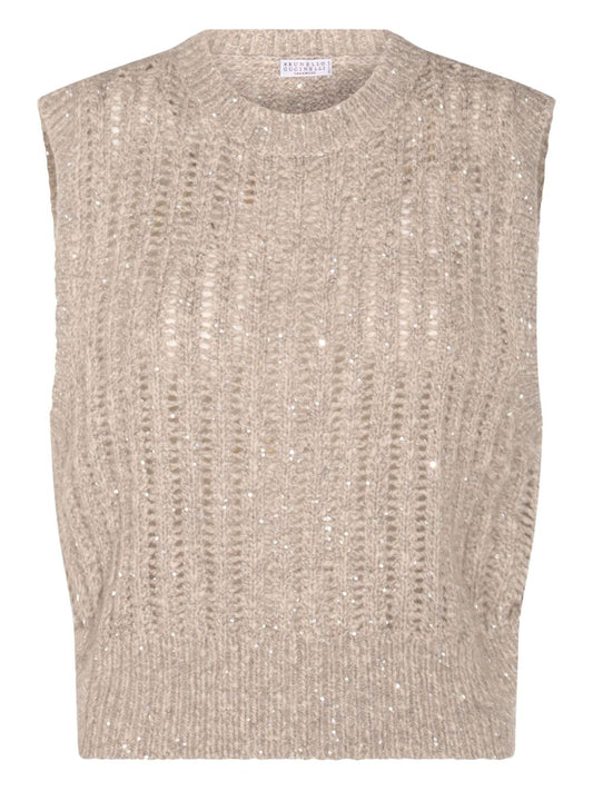 Brunello Cucinelli Brunello Cucinelli Natural Knitted Crewneck Vest