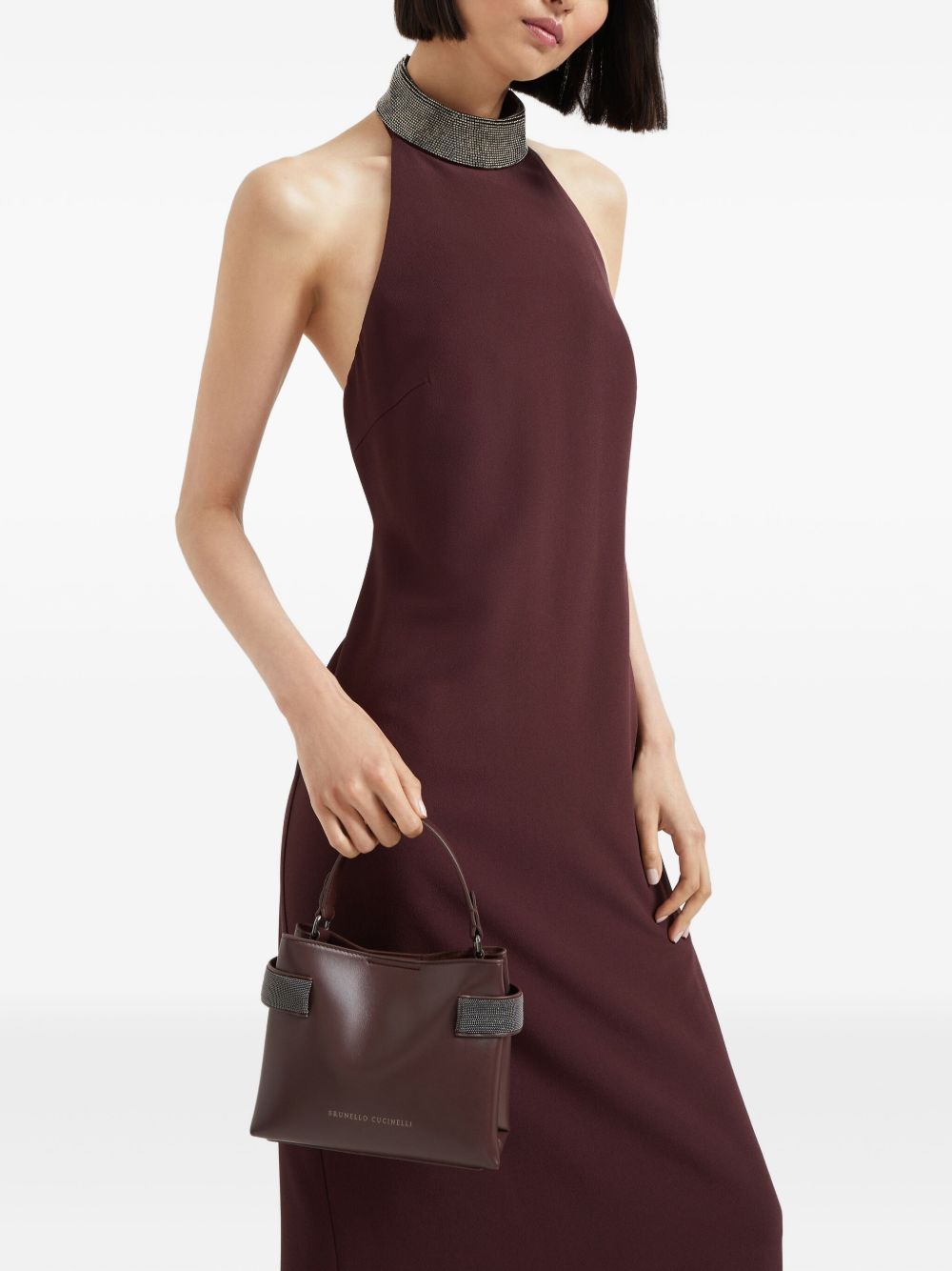 Brunello Cucinelli Brunello Cucinelli Essence small top-handle bag in calfskin with precious bands