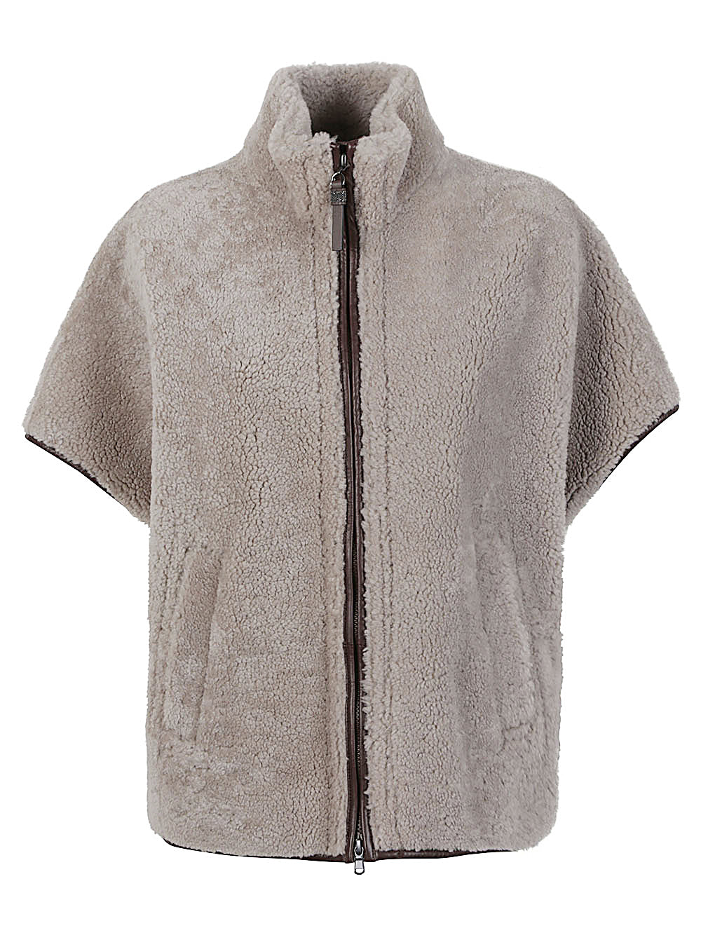 Brunello Cucinelli Brunello Cucinelli Curly Shearling Short Sleeve Outerwear with Shiny Zipper Pull