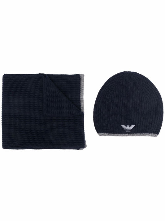 Emporio Armani Emporio Armani ribbed knit embroidered logo scarf & beanie set