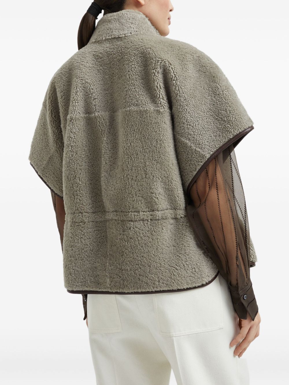 Brunello Cucinelli Brunello Cucinelli Curly Shearling Short Sleeve Outerwear with Shiny Zipper Pull