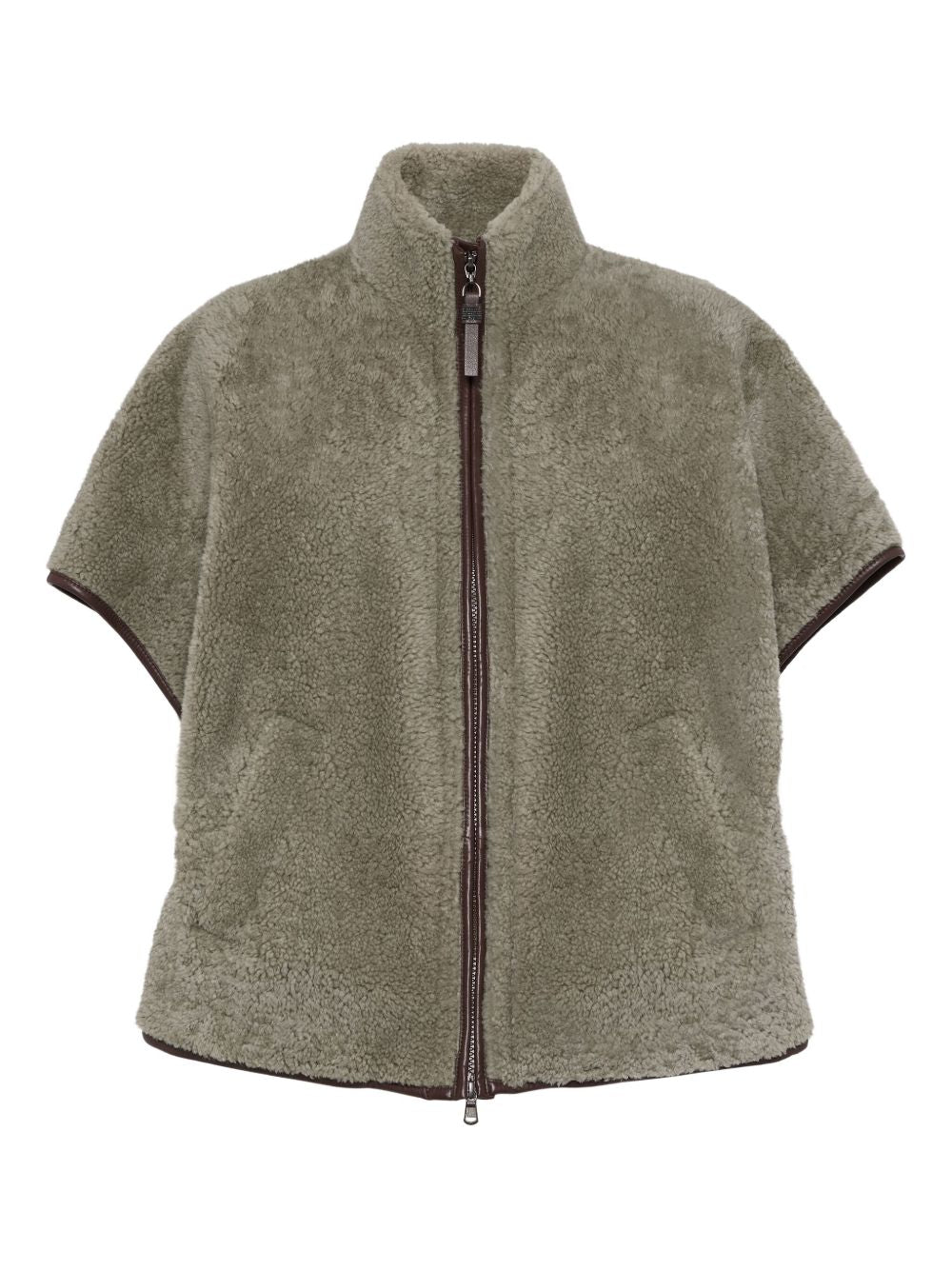 Brunello Cucinelli Brunello Cucinelli Curly Shearling Short Sleeve Outerwear with Shiny Zipper Pull