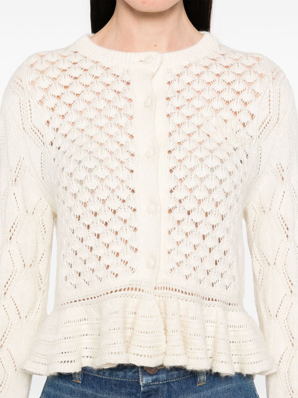 Chloé Chloé Ruffled logo cardigan in a silk, alpaca & cotton knit