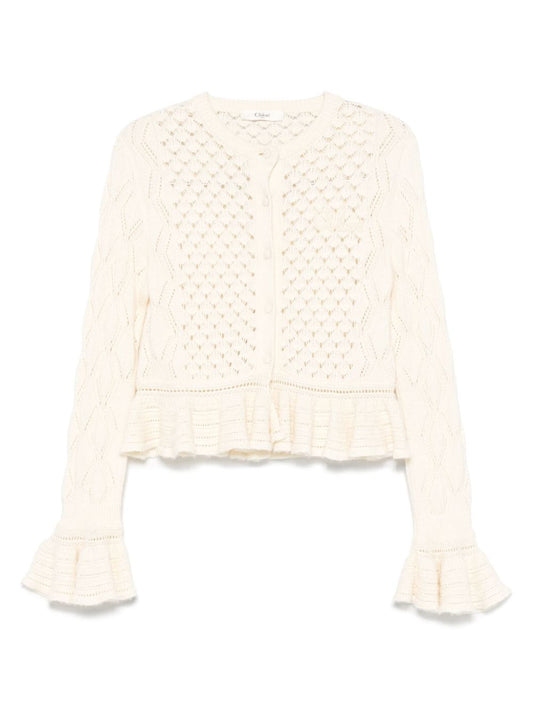 Chloé Chloé Ruffled logo cardigan in a silk, alpaca & cotton knit