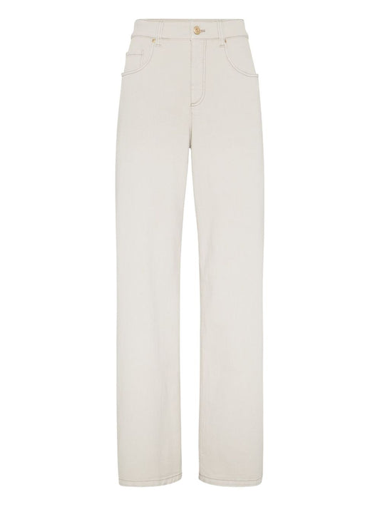 Brunello Cucinelli Brunello Cucinelli Stretch dyed denim loose barrel trousers with monili