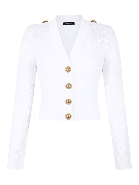 Balmain Balmain Button-Trim Cable-Knit Cardigan
