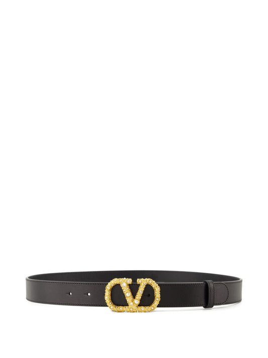 Valentino Garavani Valentino Garavani crystal embellishment VLogo Signature leather belt