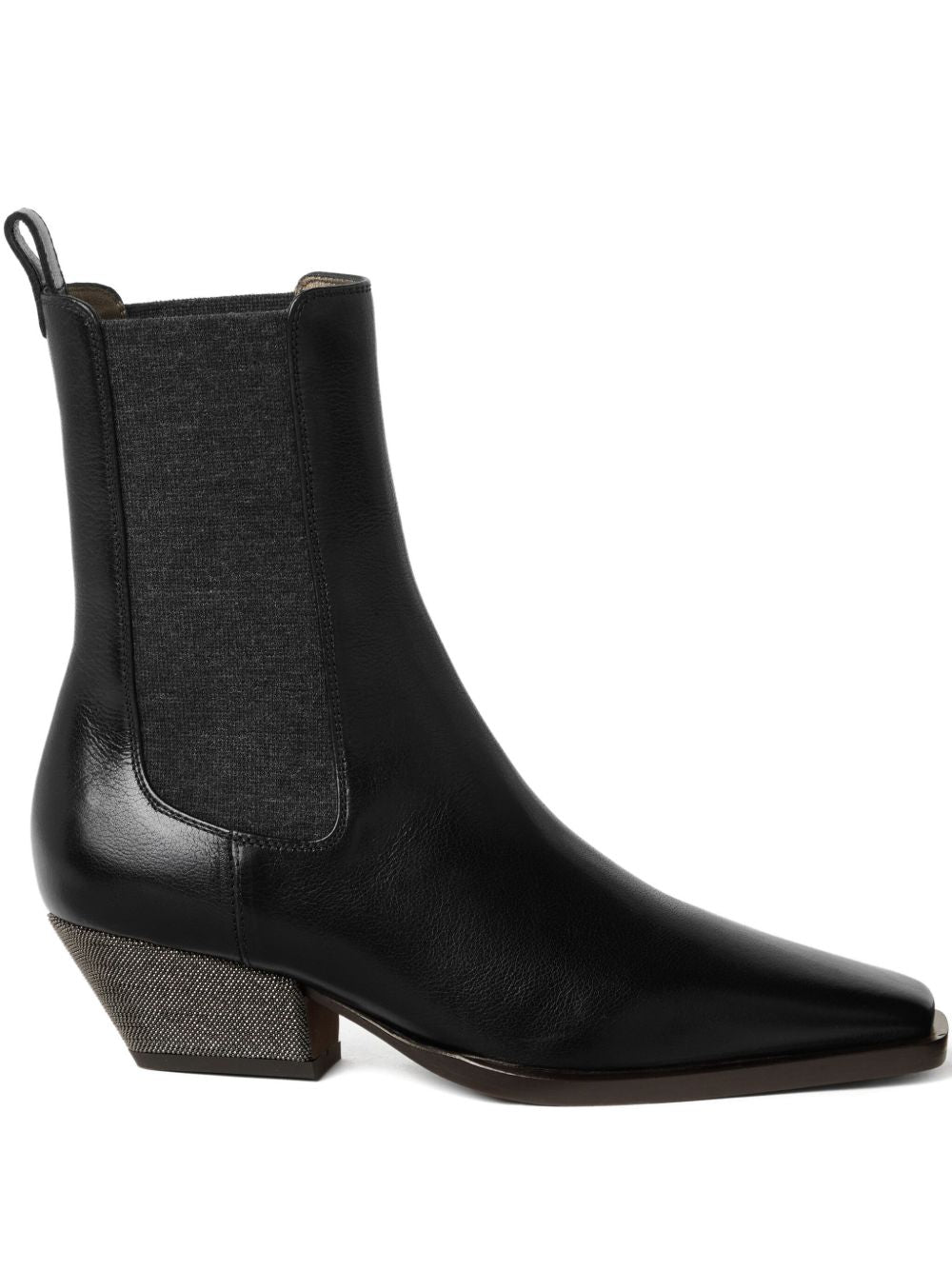 Brunello Cucinelli Brunello Cucinelli Classic Leather Chelsea Boot with Precious Block Heels