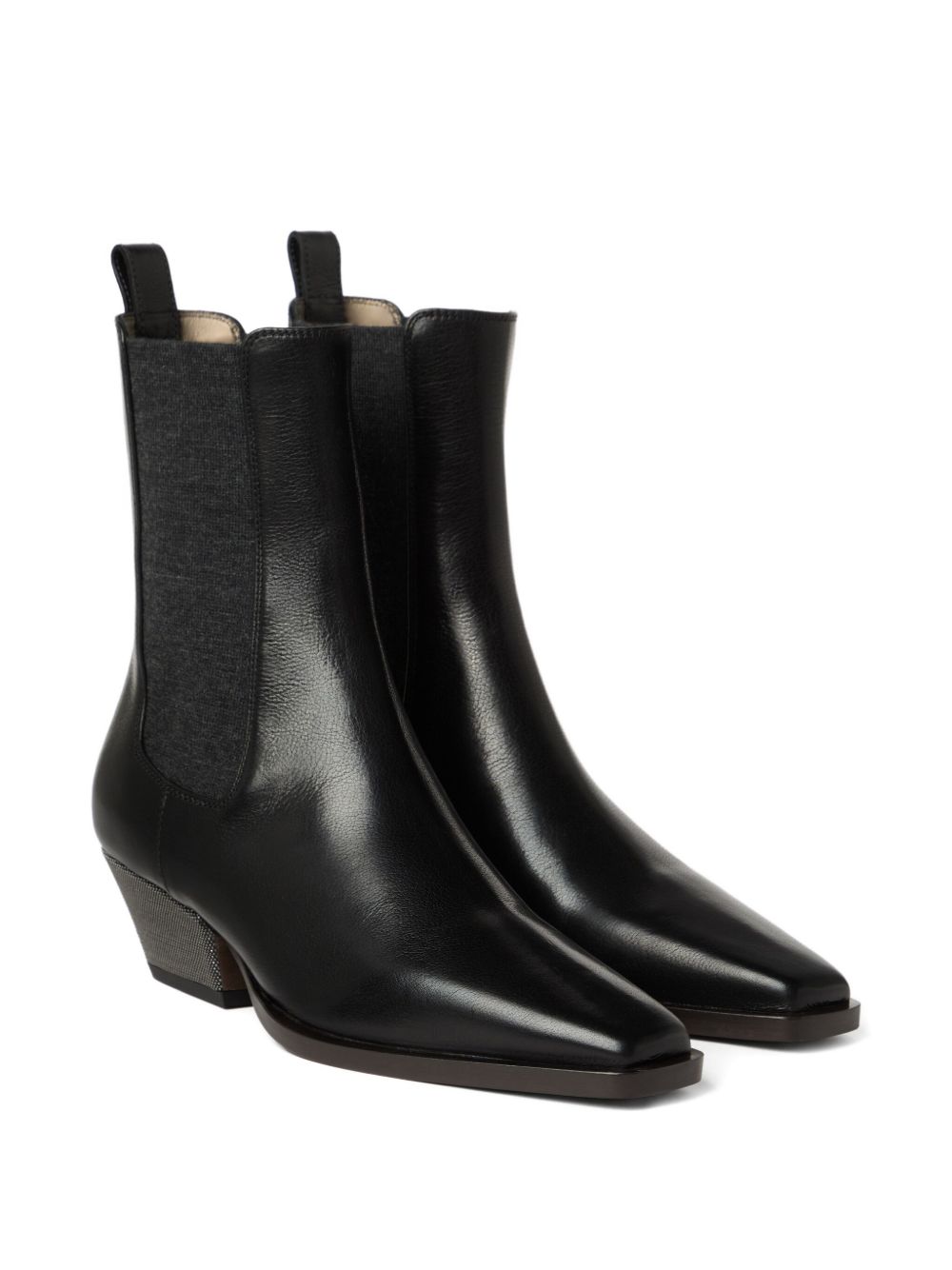 Brunello Cucinelli Brunello Cucinelli Classic Leather Chelsea Boot with Precious Block Heels