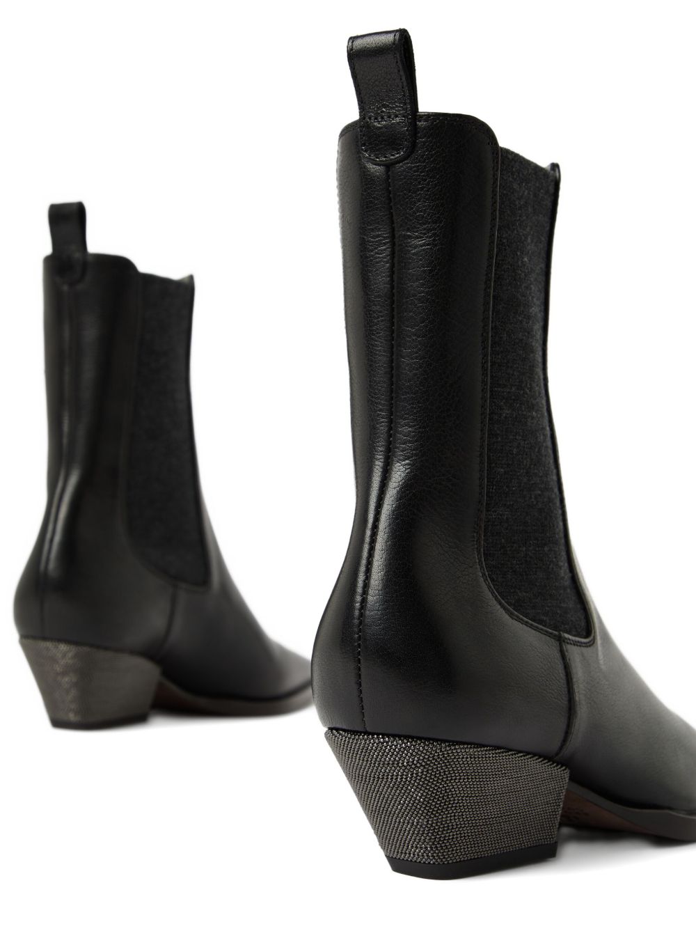 Brunello Cucinelli Brunello Cucinelli Classic Leather Chelsea Boot with Precious Block Heels