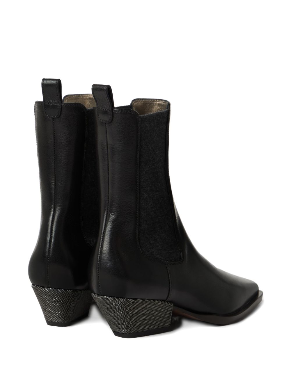 Brunello Cucinelli Brunello Cucinelli Classic Leather Chelsea Boot with Precious Block Heels