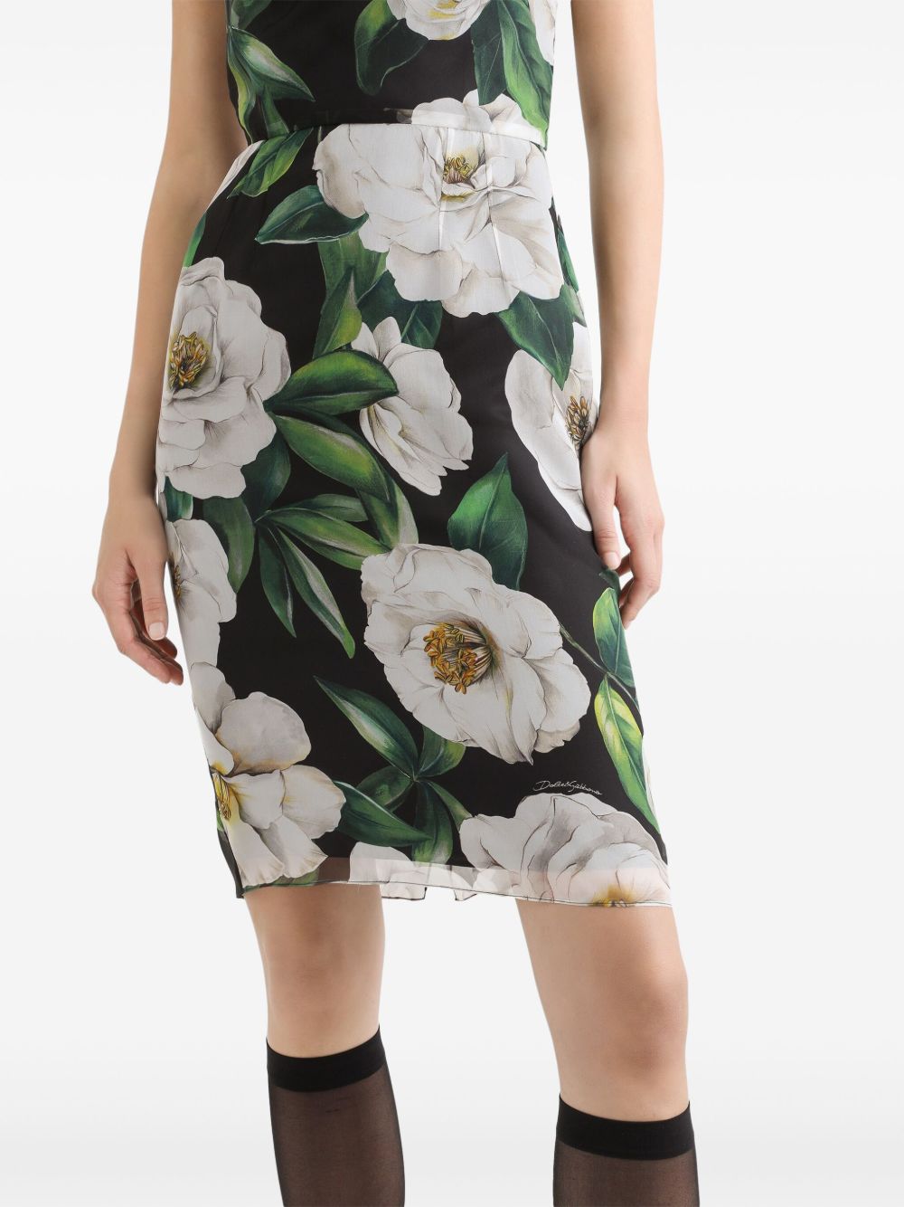 Dolce & Gabbana Dolce & Gabbana Gardenia-print chiffon midi dress