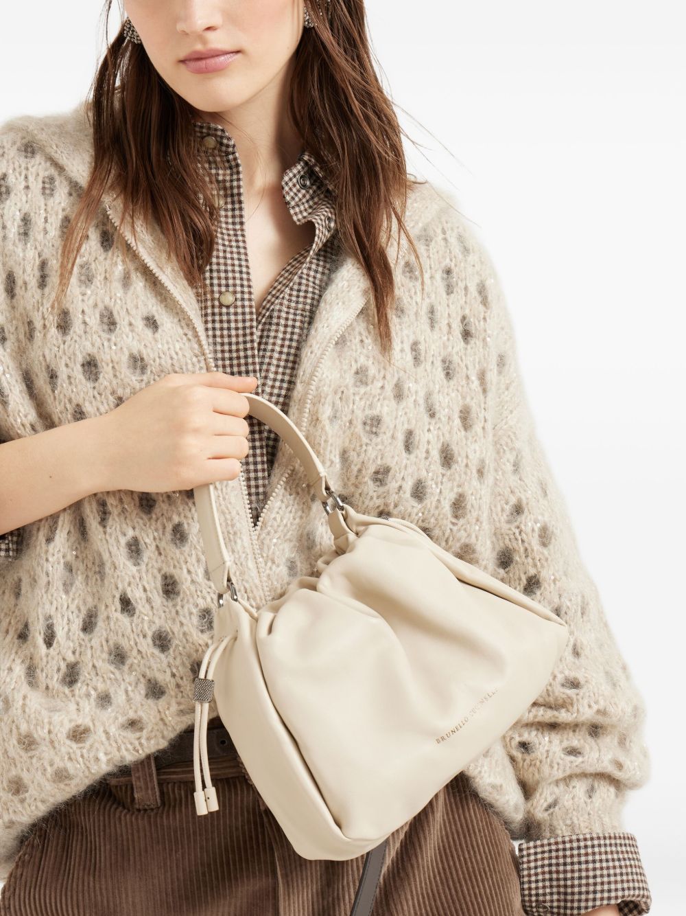 Brunello Cucinelli Brunello Cucinelli Mellow small bucket bag in soft leather with monili