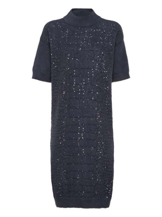 Brunello Cucinelli Brunello Cucinelli Mohair, virgin wool and cashmere knit dress with dazzling croc motif